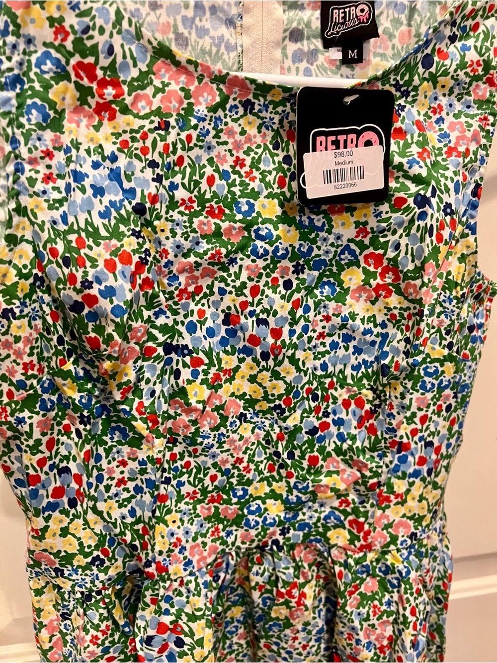 Retrolicious Floral Dress in White, Green, Red, Blue, Yellow - Picture 2 of 4
